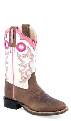 OLD WEST GIRL S WHITE PINK TOP BROWN COWGIRL BOOTS