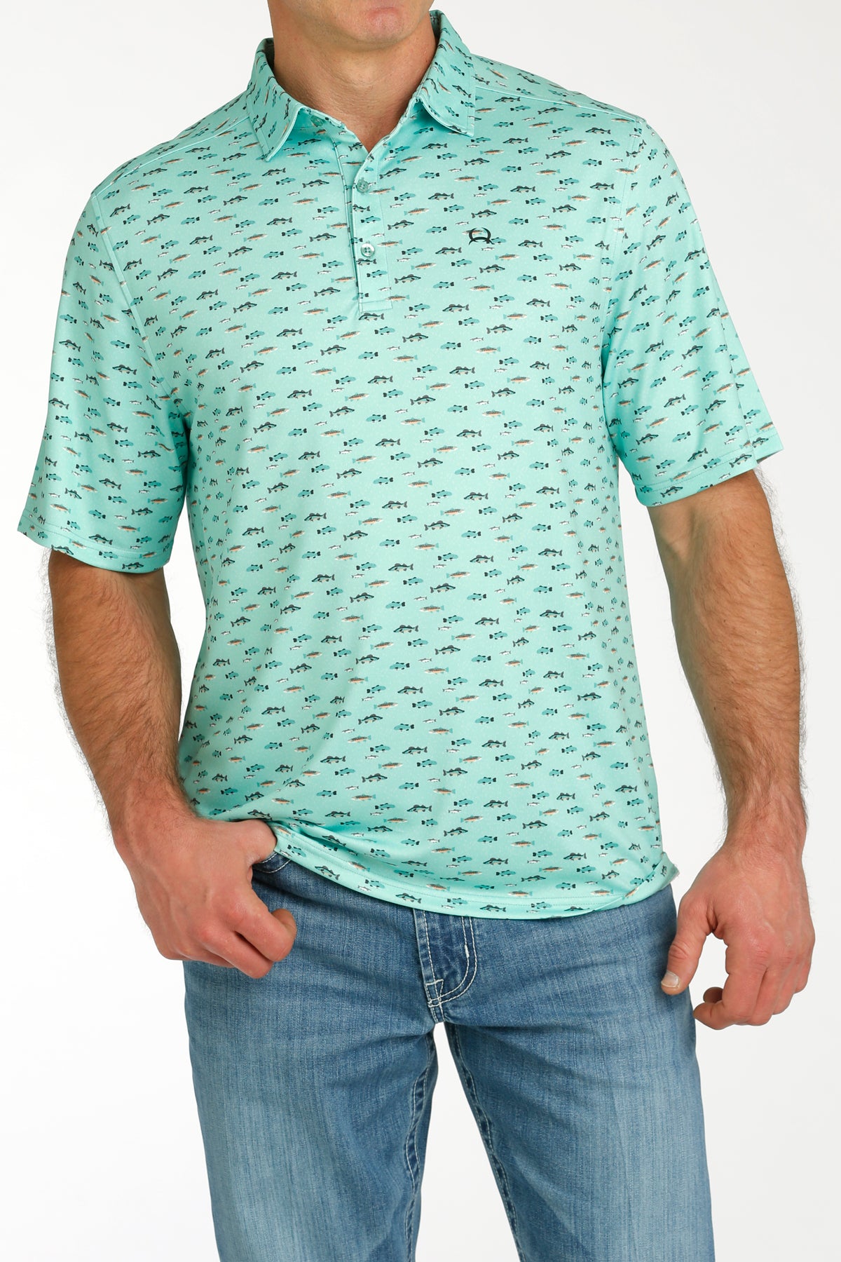 Cinch Men s Arenaflex Fish Print Short Sleeve Performance Polo