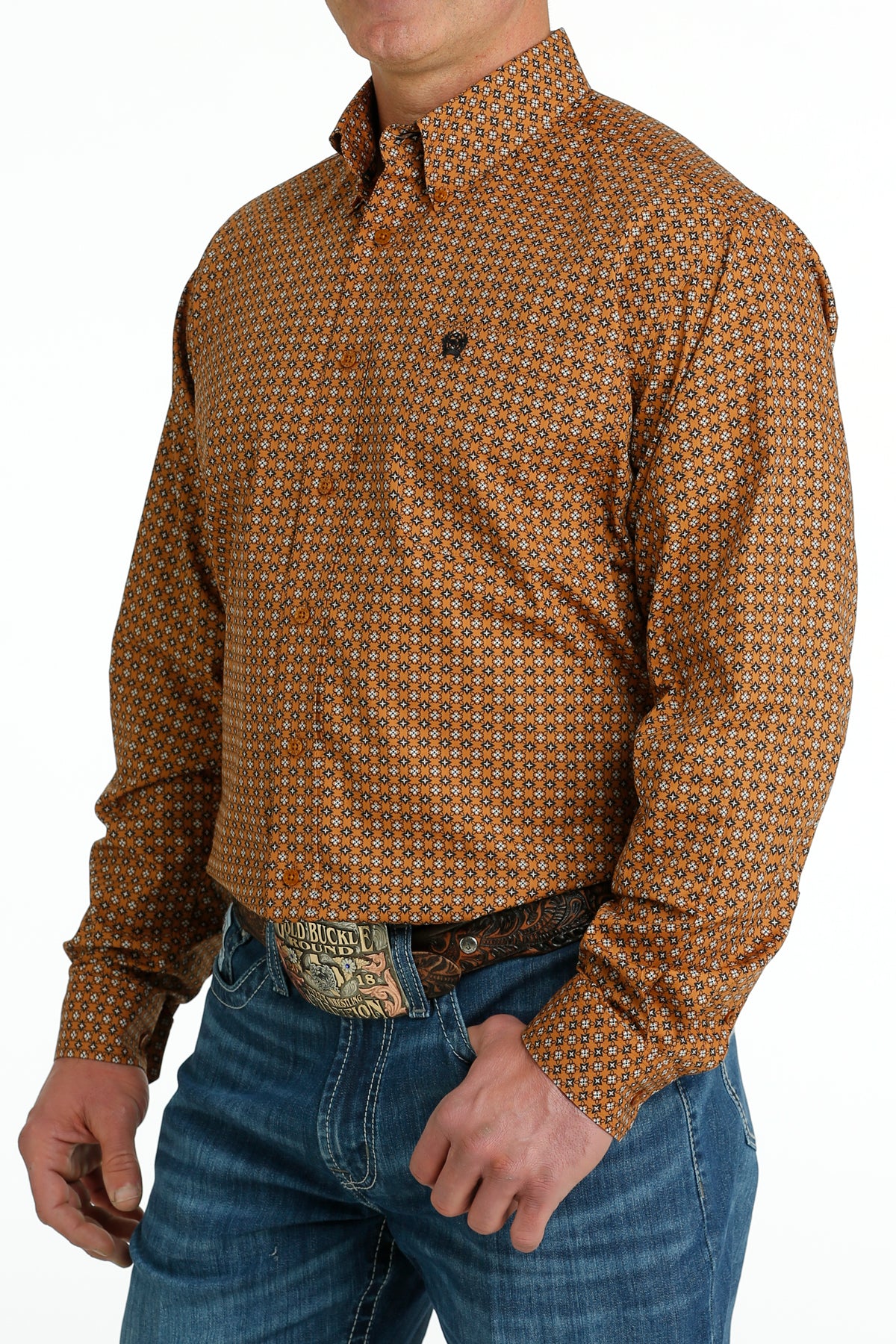 Gold mens best sale button down shirt