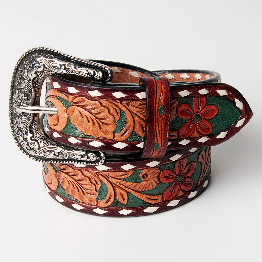 Vintage Floral Tooled Leather Belt With American Eagle Belt 