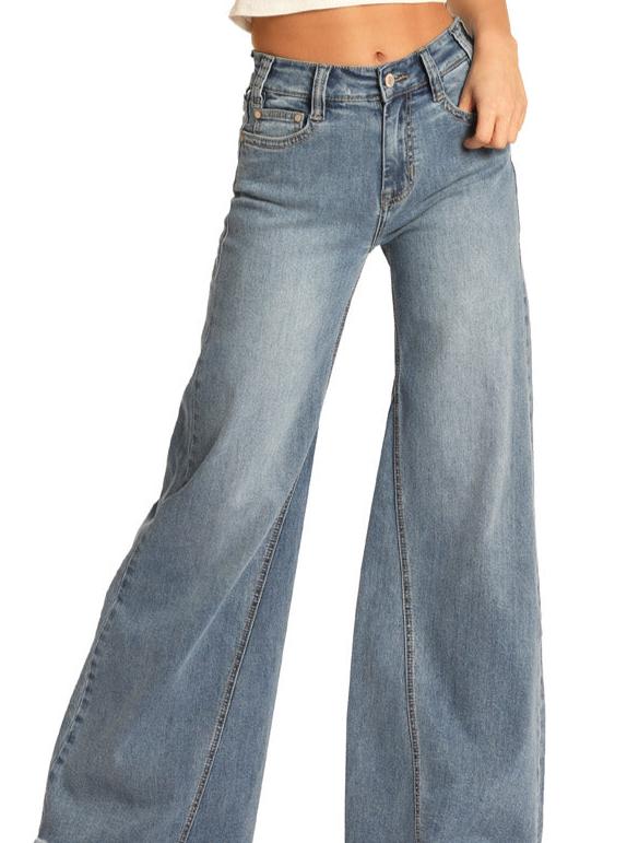 Rock & Roll Womens High Rise Extra Stretch Palazzo Flare Jeans - Mediu