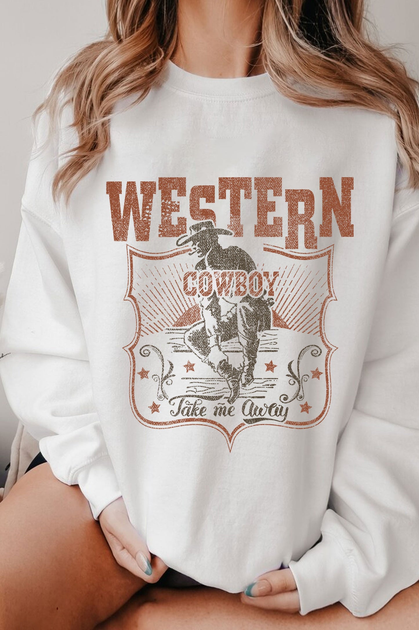 WESTERN COWBOY TAKE ME AWAY BRUSHED SWEATSHIRT in NATURAL