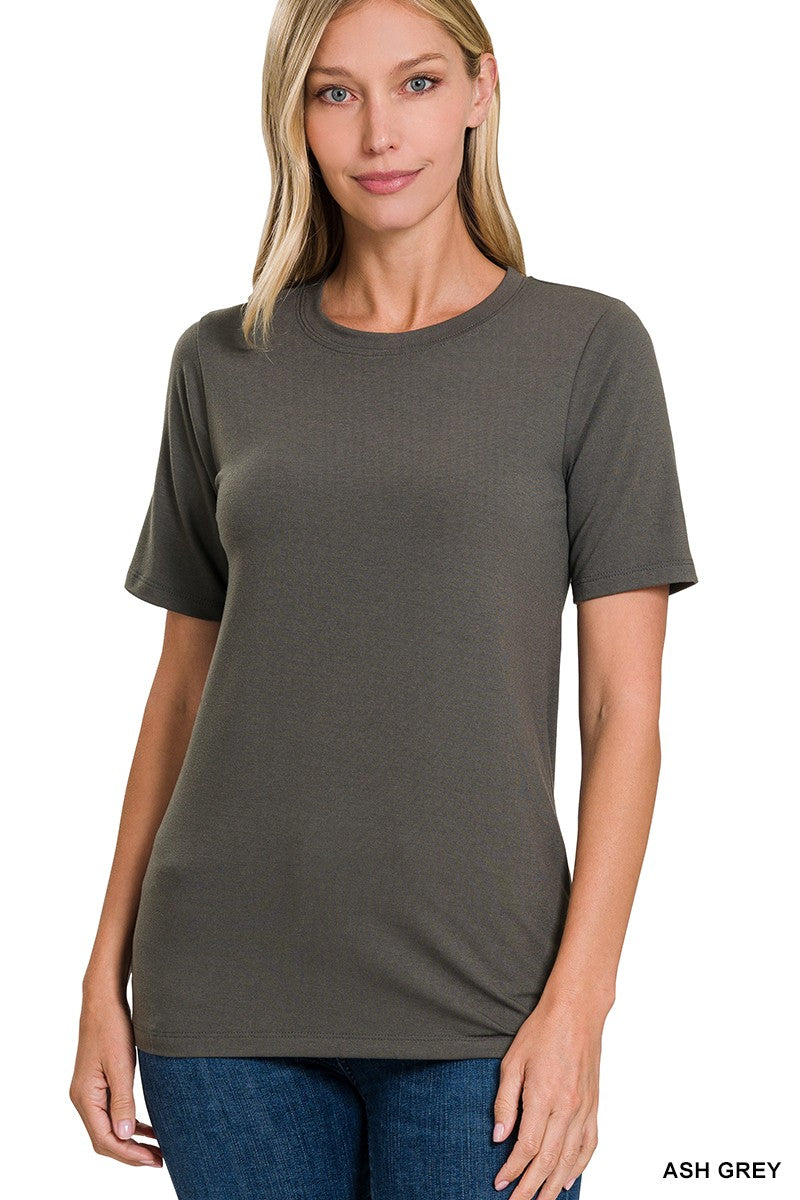 SHORT SLEEVE ROUND NECK TEE in ASH GREY