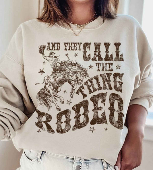 PLUS SIZE WESTERN RODEO COWBOYS GRAPHIC SWEATSHIRT in SAND