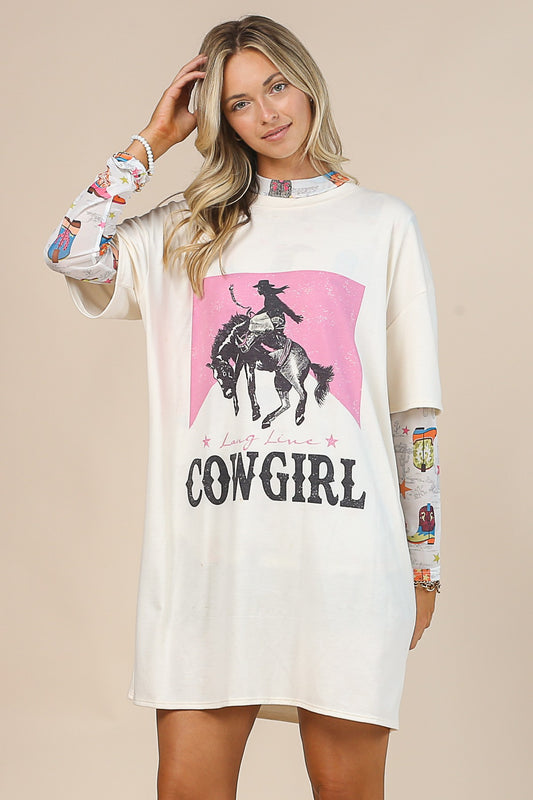 LADIES LONG LIVE COWGIRL GRAPHIC T-SHIRT DRESS