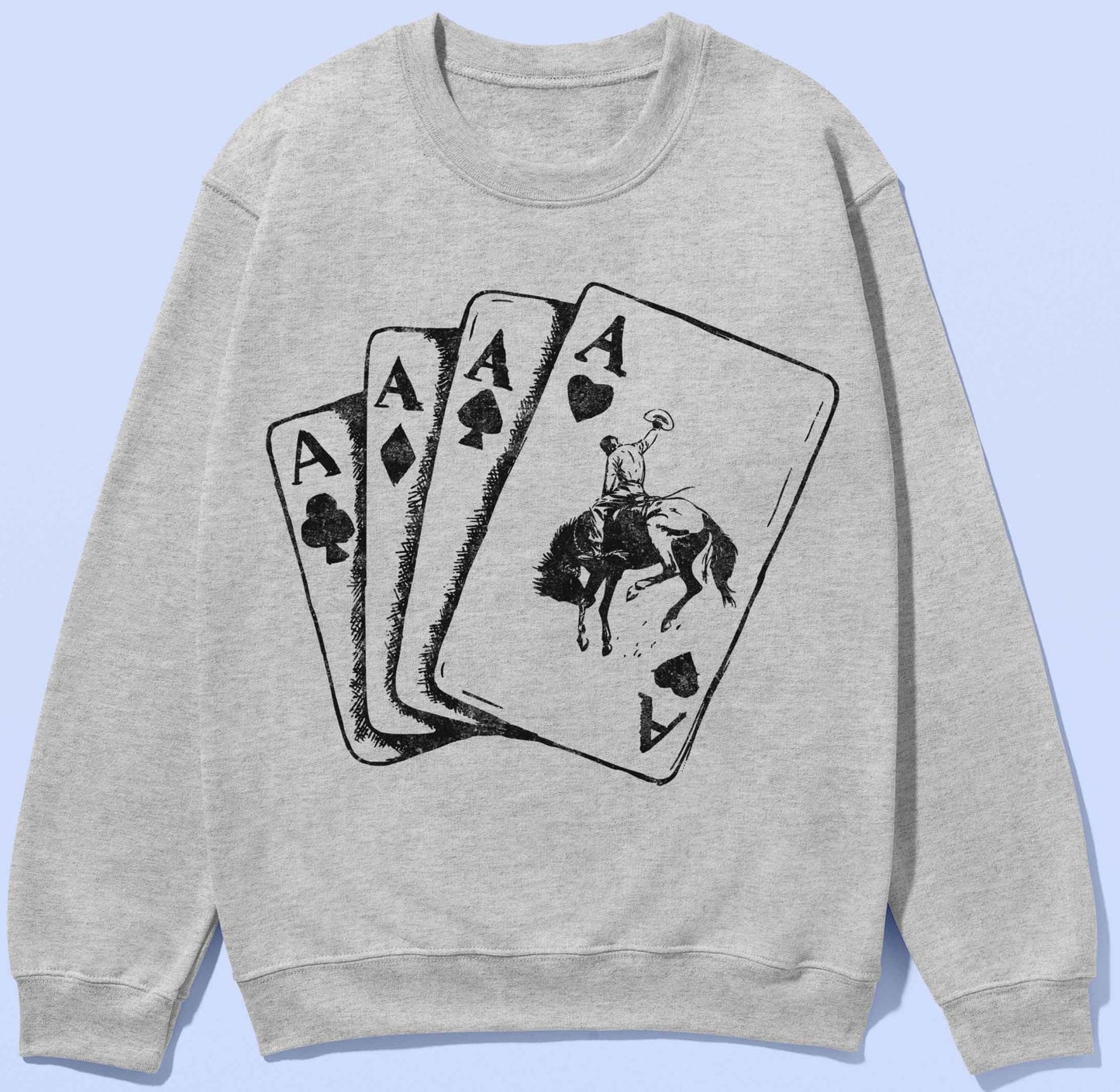 COWBOY PLAYING CARDS GRAPHIC SWEATSHIRT in GREY