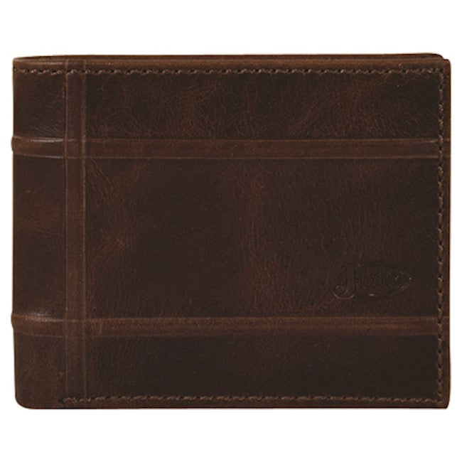 JUSTIN MEN'S BACK POCKET BI-FOLD WALLET with MILLED DETAIL