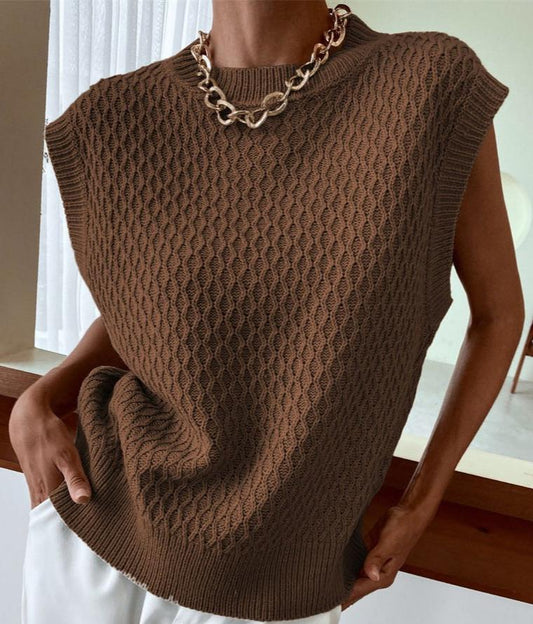 LADIES KNIT SWEATER VEST in BROWN