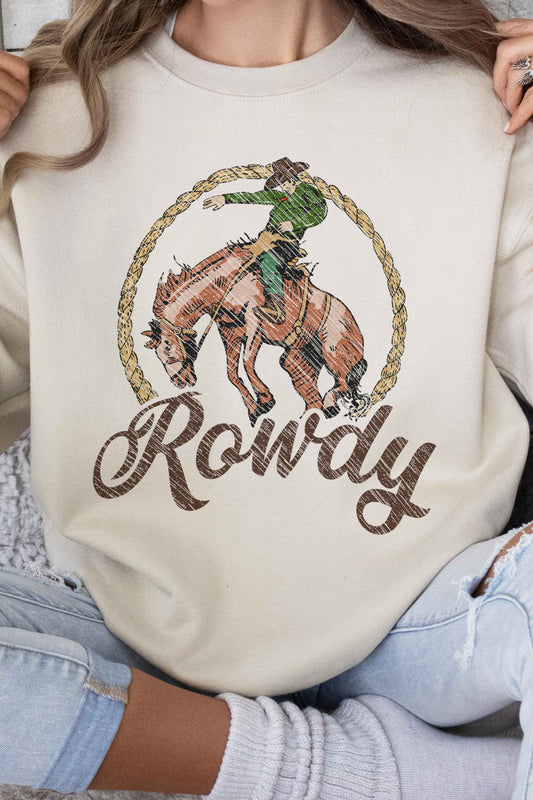 ROWDY COWBOY WESTERN WILD GRAPHIC SWEATSHIRT in SAND