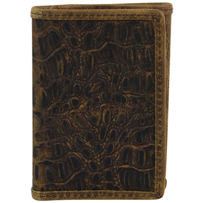 TONY LAMA TRIFOLD WALLET DK BROWN HORNBACK EMBOSSED