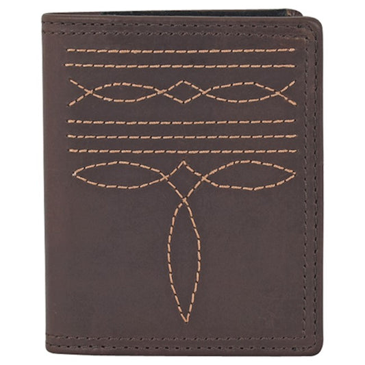 JUSTIN BIFOLD CARD WALLET BROWN W/BOOT STITCH DETAIL