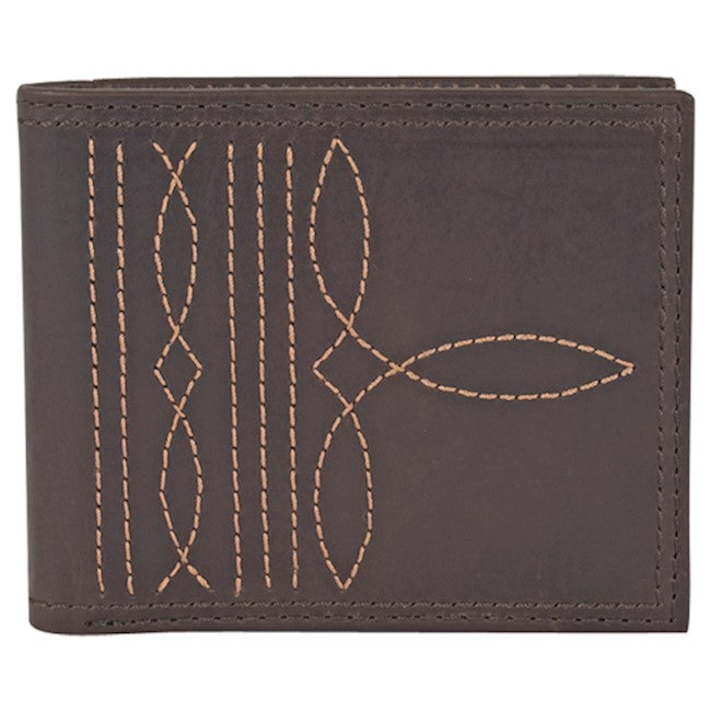 JUSTIN BIFOLD WALLET BROWN W/BOOT STITCH DETAIL