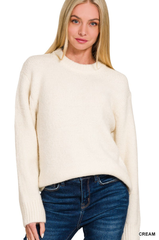 ROUND NECK SWEATER in CREAM, MOCHA OR TEAL