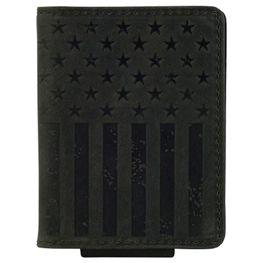 JUSTIN MENS GENUINE LEATHER BIFOLD CARD WALLET GRAPHITE FLAG