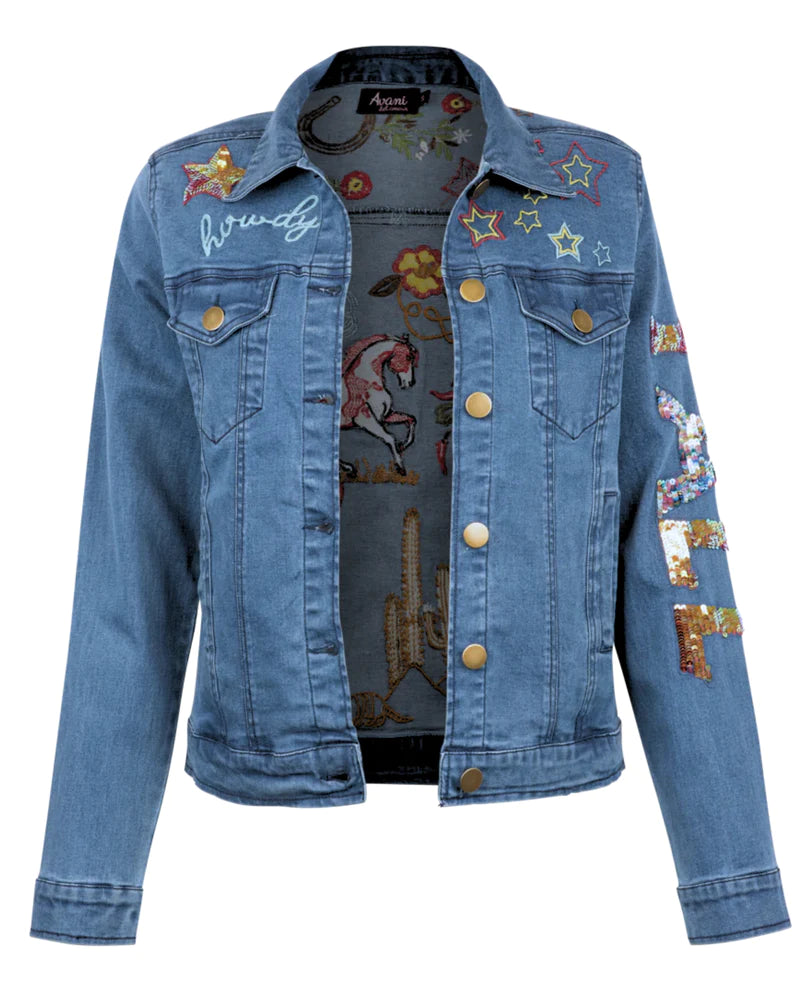 AVANI DEL AMOUR "STATE OF THE UNION" TEXAS EMBROIDERED DENIM JACKET