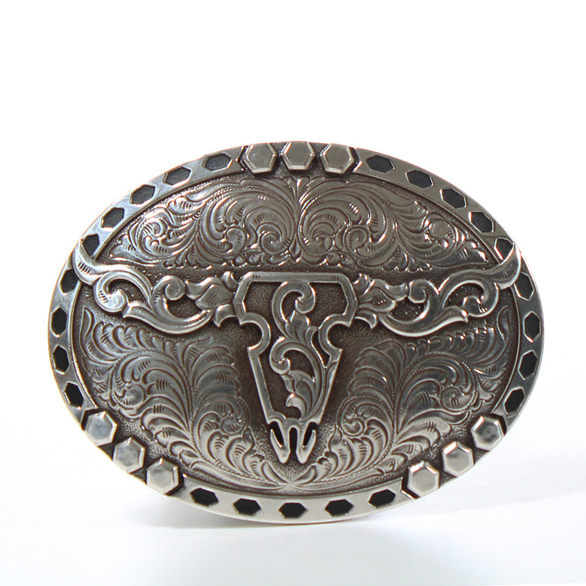 NOCONA MENS OVAL FLORAL SKULL BUCKLE