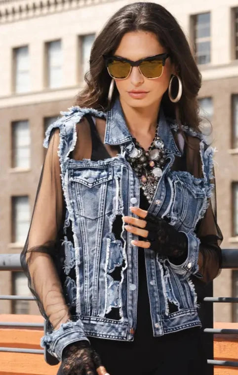 ADORE DENIM JACKET WITH BLACK MESH