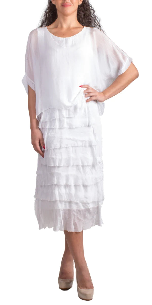 SIENA SCOOP NECK MAXI RUFFLED DRESS in WHITE