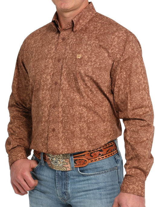 CINCH MEN'S LONG SLEEVE BROWN PAISLEY BUTTON DOWN SHIRT