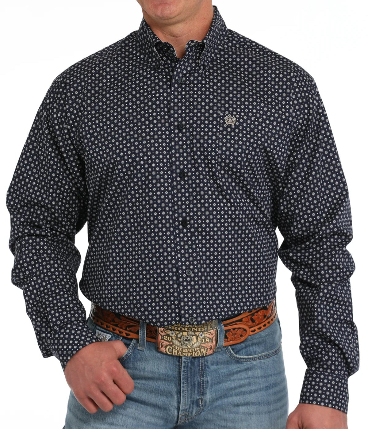 CINCH MEN'S NAVY GEO PRINT LONG SLEEVE SHIRT