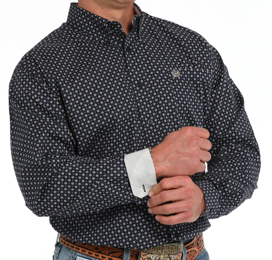 CINCH MEN'S NAVY GEO PRINT LONG SLEEVE SHIRT