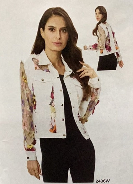 ADORE JACKET WITH FLORAL DETAIL in WHITE DENM