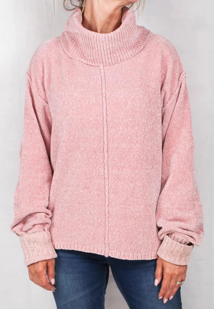 LADIES REVERSE STITCH SWEATER in ROSE