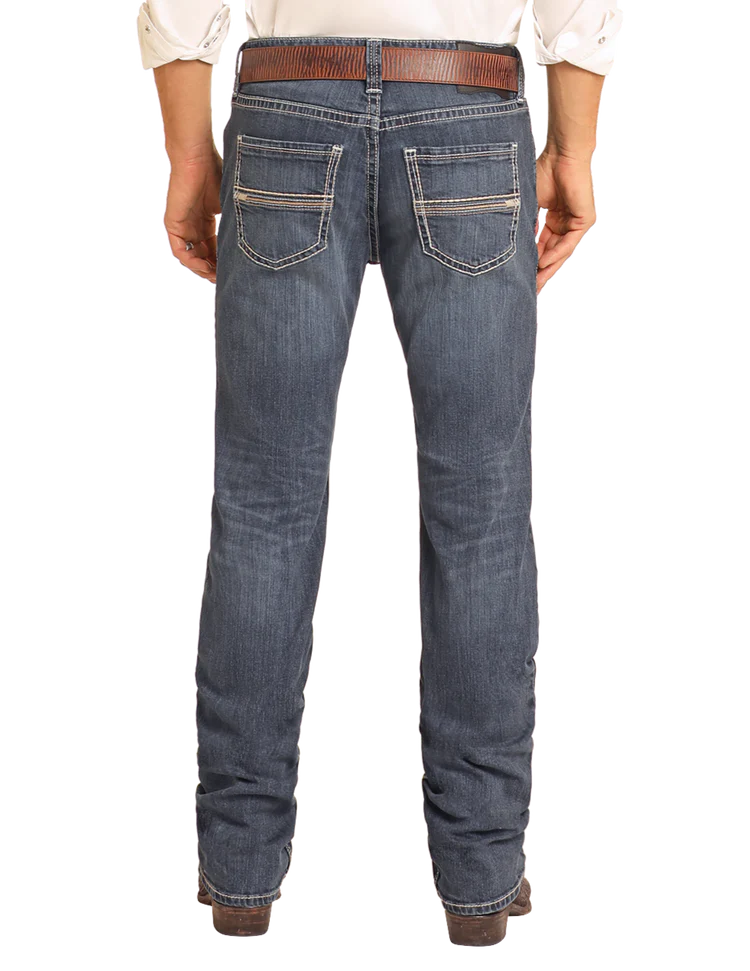 ROCK & ROLL DENIM PISTOL STACKABLE TWO-TONE STITCH BOOTCUT JEANS