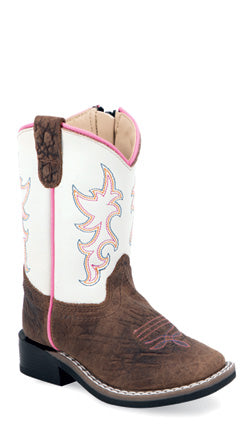 OLD WEST TODDLER GIRL'S WHITE/PINK TOP BROWN BOOT