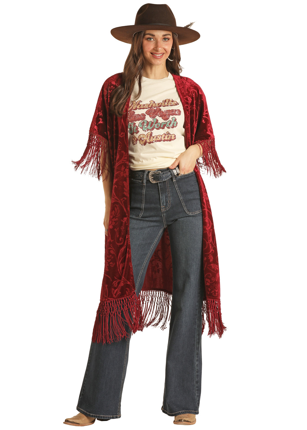 ROCK & ROLL COWGIRL WOMEN'S Embossed Velvet Kimono