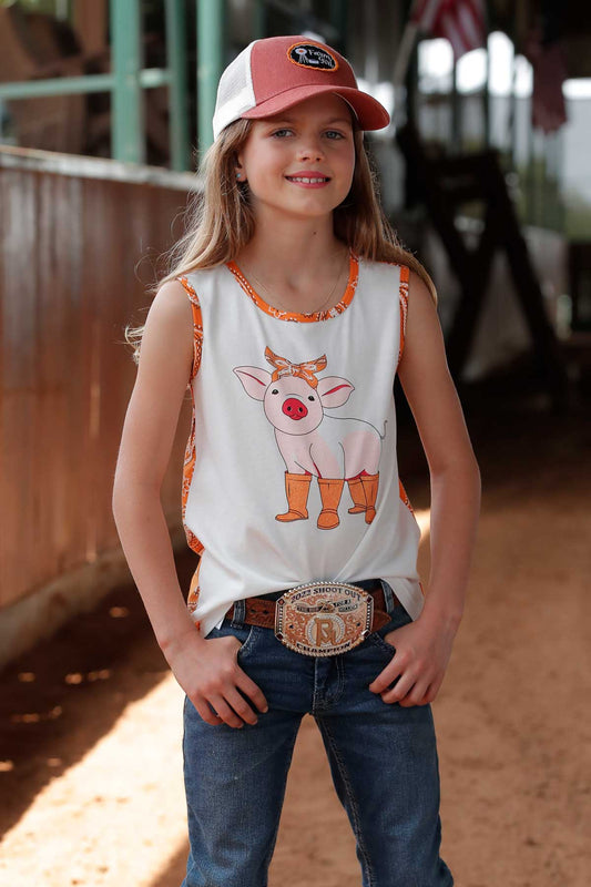 CRUEL GIRLS BANDANA PRINT PIG GRAPHIC TANK - ORANGE