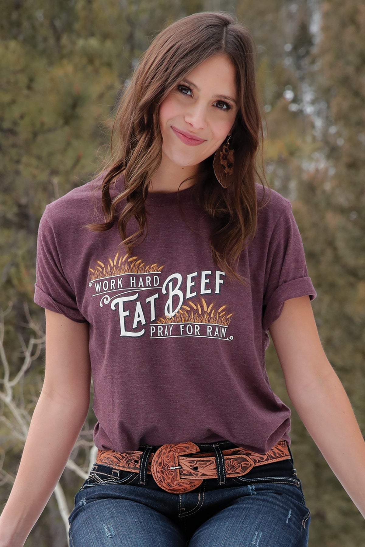 Cruel Women's Burgandy Eat Beef Tee Shirt