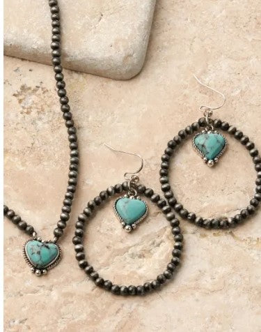 SILVER STRIKE TURQUOISE HEART PENDANT/EARRING SET