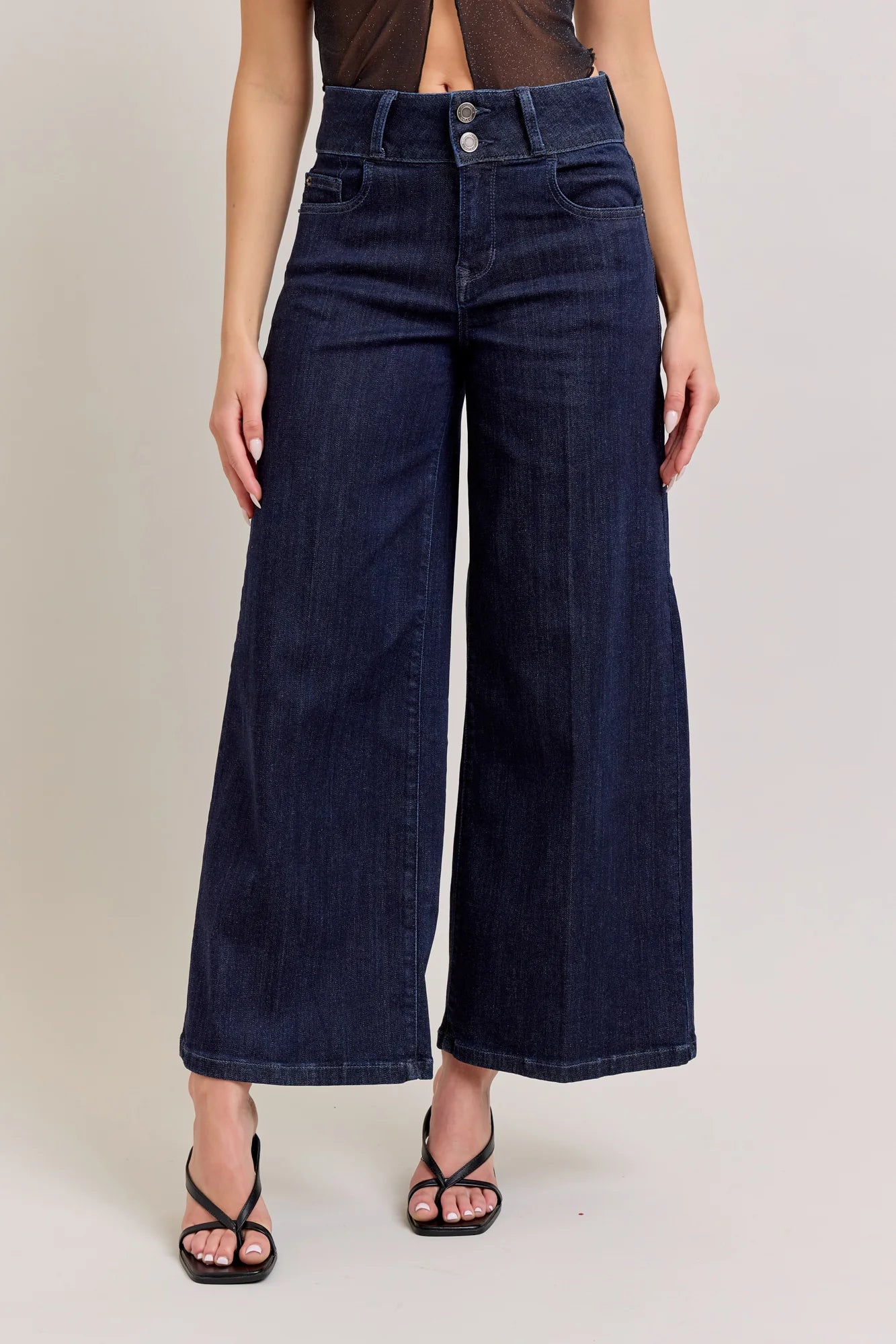 DISCLOSED 2 BUTTON WIDE LEG CROP JEANS DARK WASH