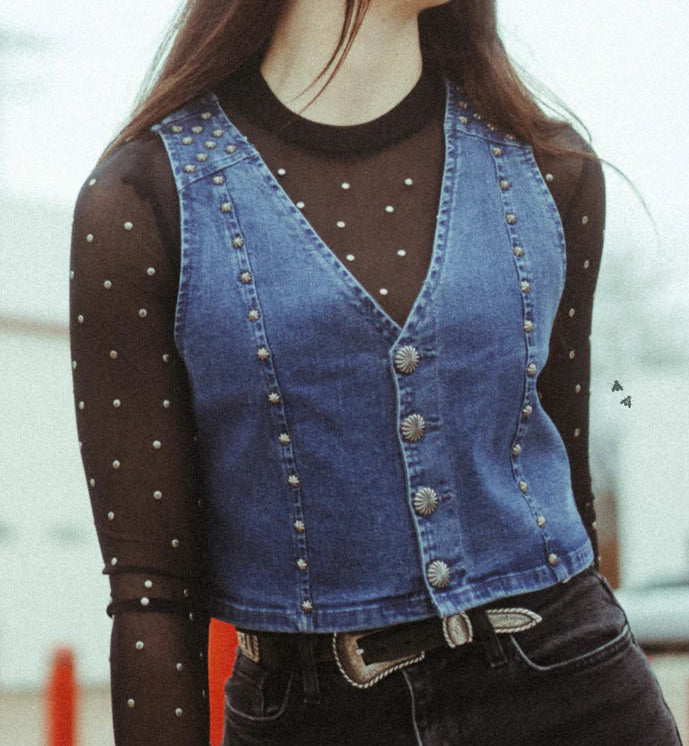 "PECOS QUEEN" LADIES DENIM & STUD VEST