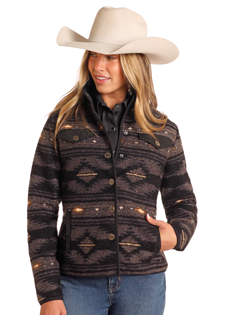 LADIES POWDER RIVER AZTEC BERBER JACKET in BLACK