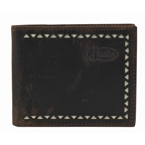 JUSTIN MENS SLIM BIFOLD WALLET W/ LASER CUT AND CREAM INLAY