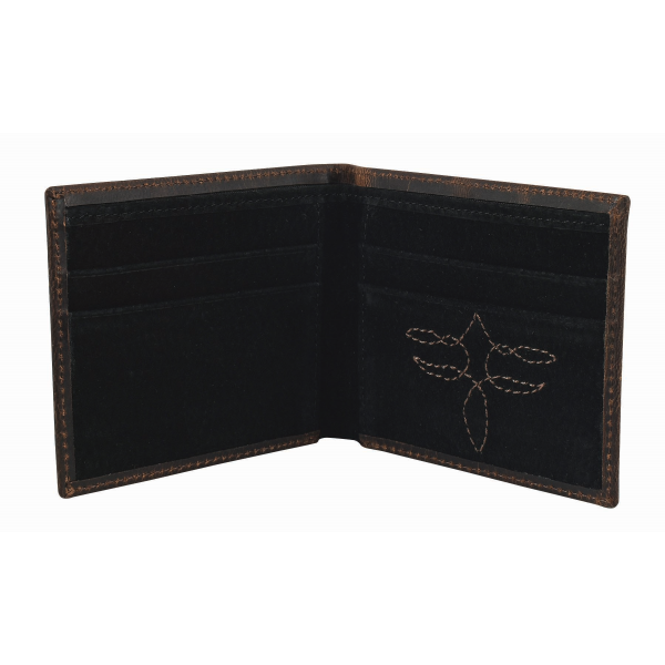 JUSTIN MENS SLIM BIFOLD WALLET W/ LASER CUT AND CREAM INLAY