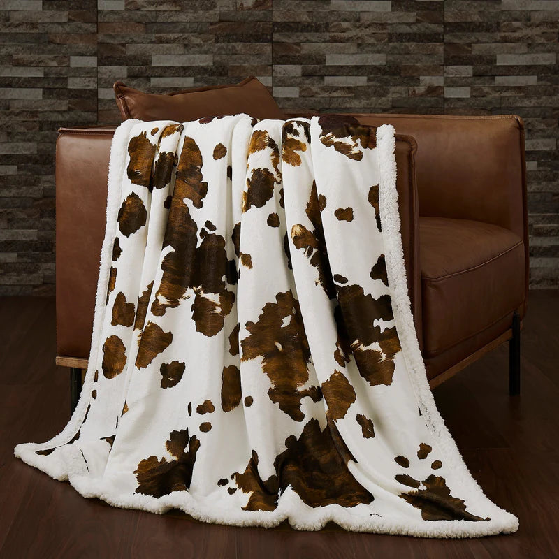 ELSA COWHIDE CAMPFIRE SHERPA THROW BLANKET