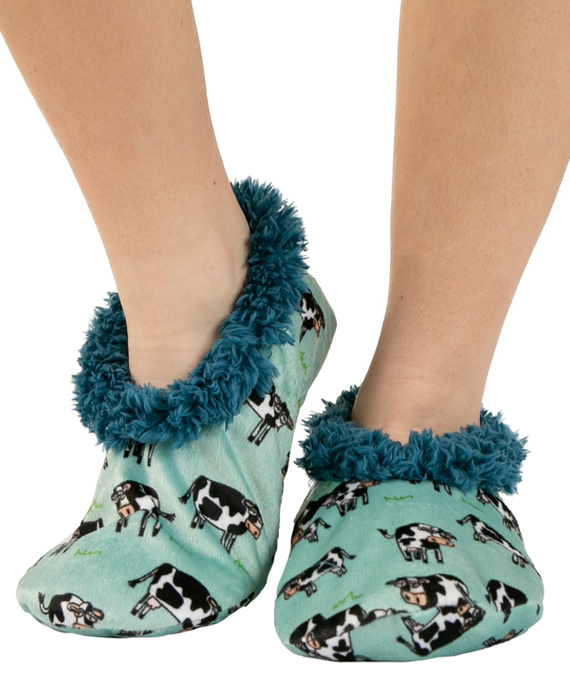 "MOODY IN THE MORNING" COW FUZZY SLIPPERS