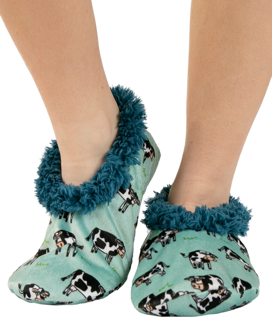 "MOODY IN THE MORNING" COW FUZZY SLIPPERS