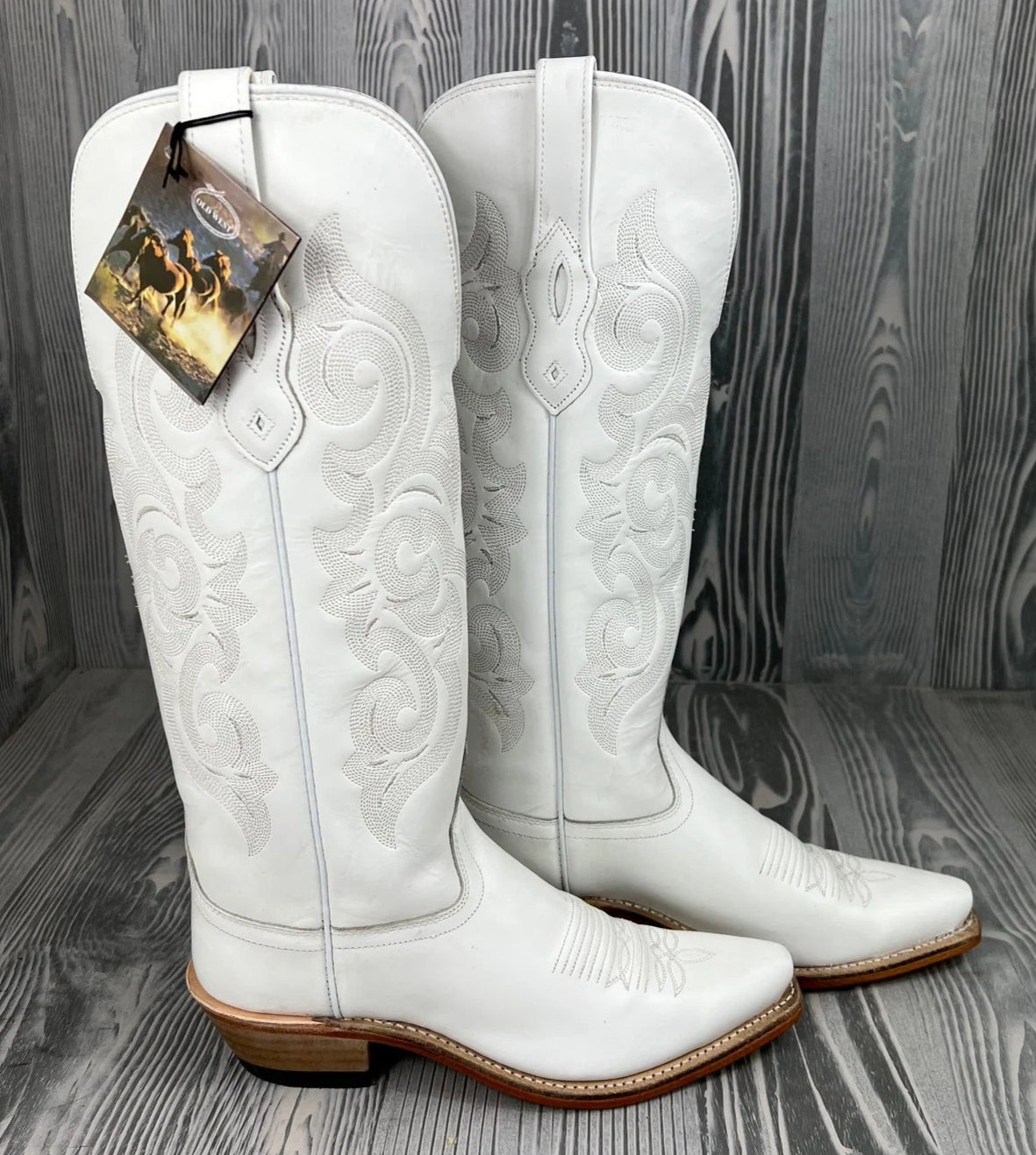 Women's Old West Tall All White Snip Toe Western Boot