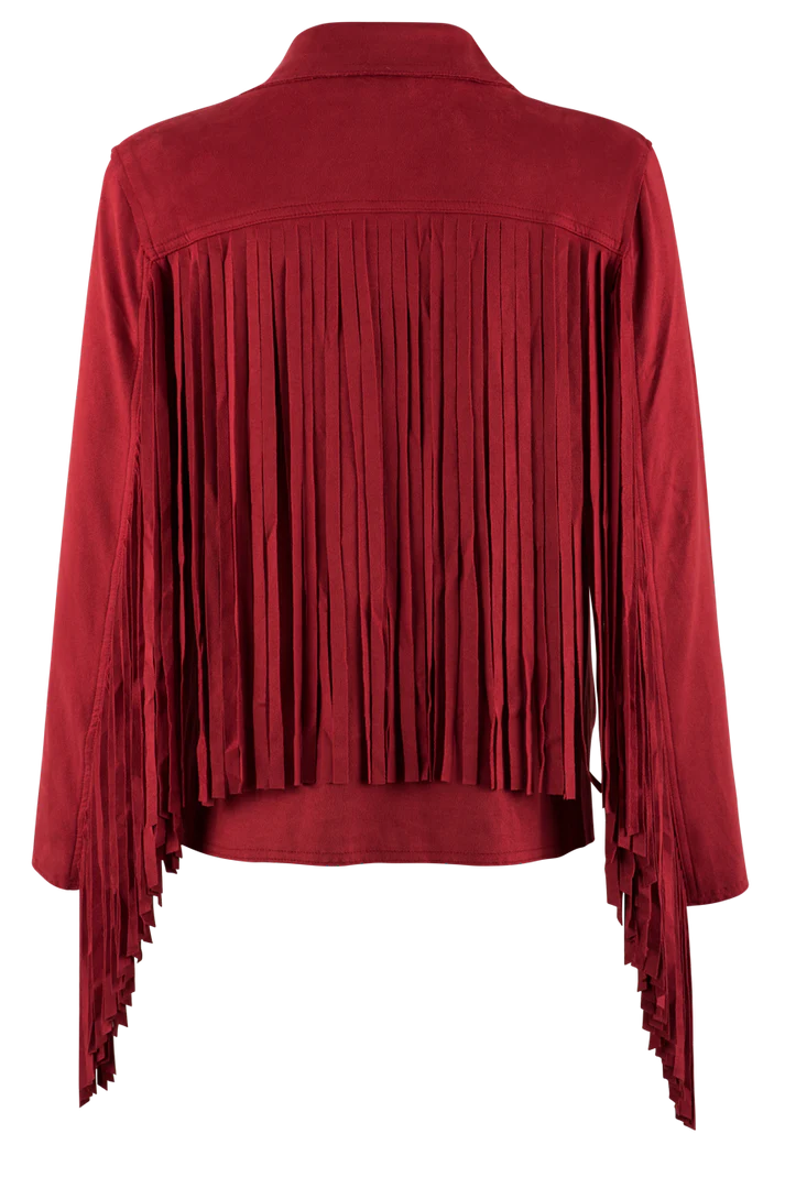 W.A.Y. SUEDE FRINGE JACKET in RED