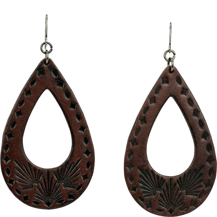 JUSTIN WOMEN'S BROWN LEATHER TEARDROP EARRINGS