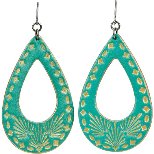 JUSTIN WOMEN'S TURQUOISE LEATHER TEARDROP EARRINGS