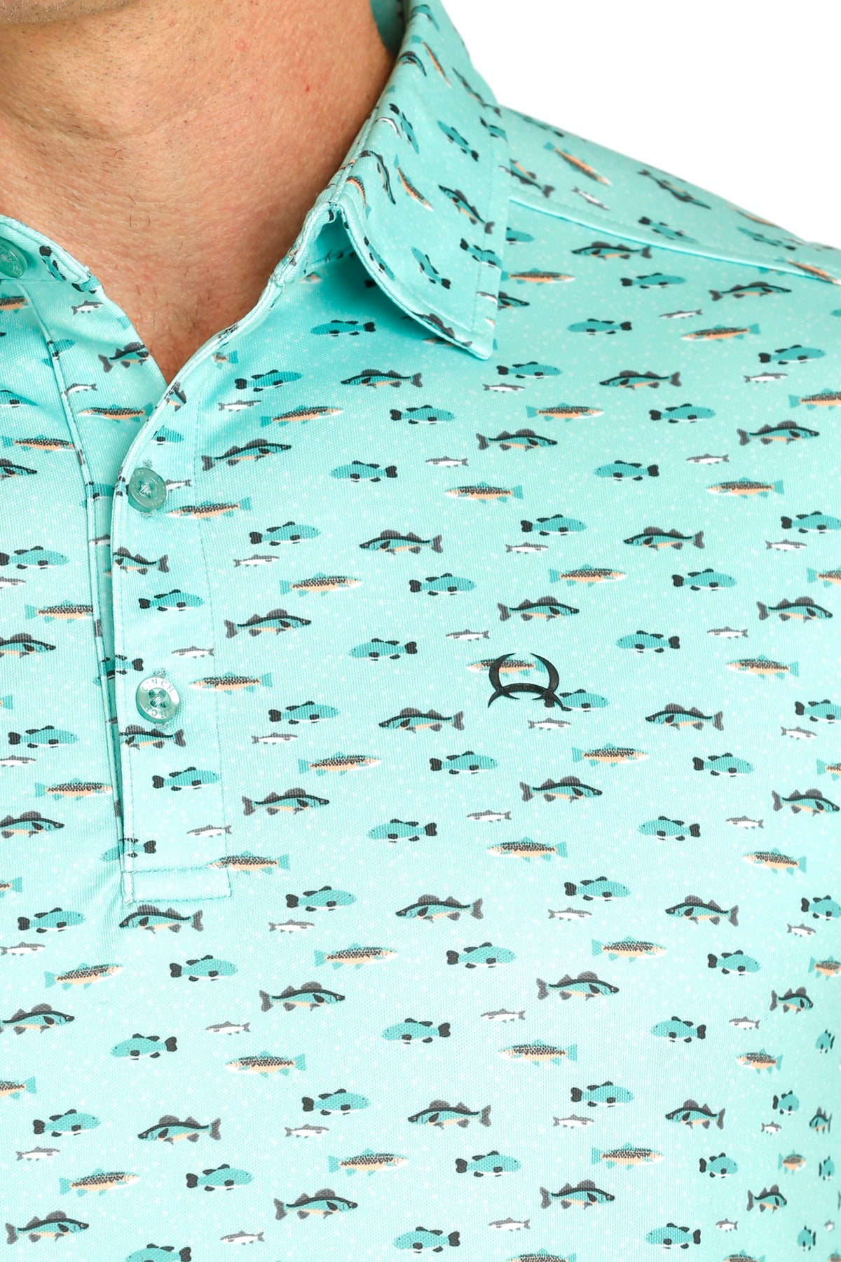 CINCH MENS ARENA FLEX FISH PRINT POLO SHIRT - TURQUOISE