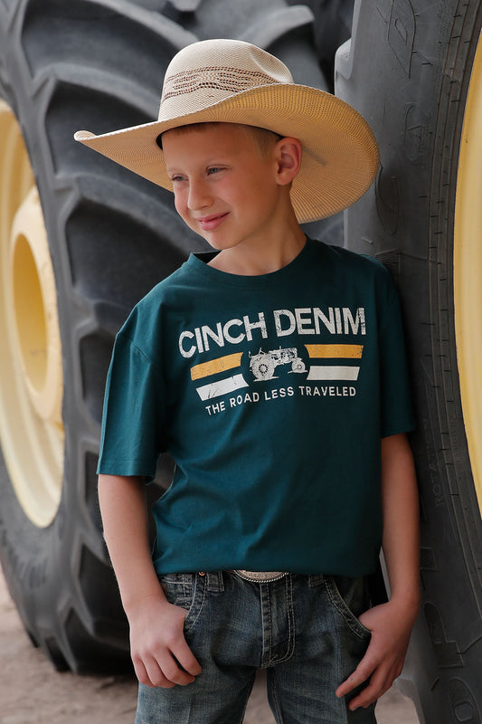 CINCH BOY'S ROAD LESS TRAVELED WESTERN TEE - DARK GREEN