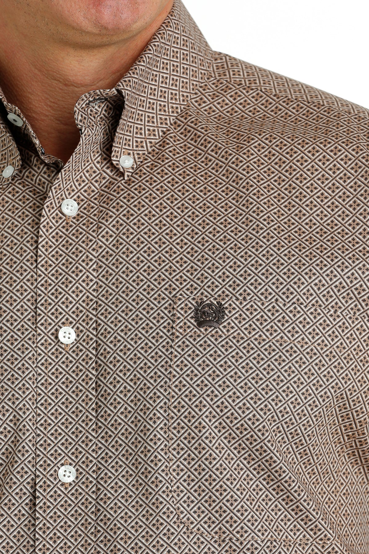 MEN'S CINCH GEOMETRIC PRINTED BUTTON-DOWN WESTERN SHIRT - KHAKI