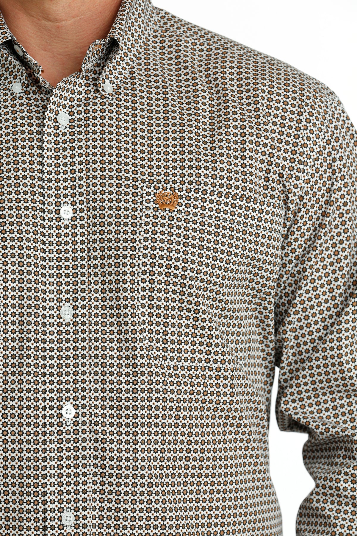 CINCH MEN'S GEOMETRIC PRINT BUTTON-DOWN WESTERN SHIRT - WHITE / GOLD