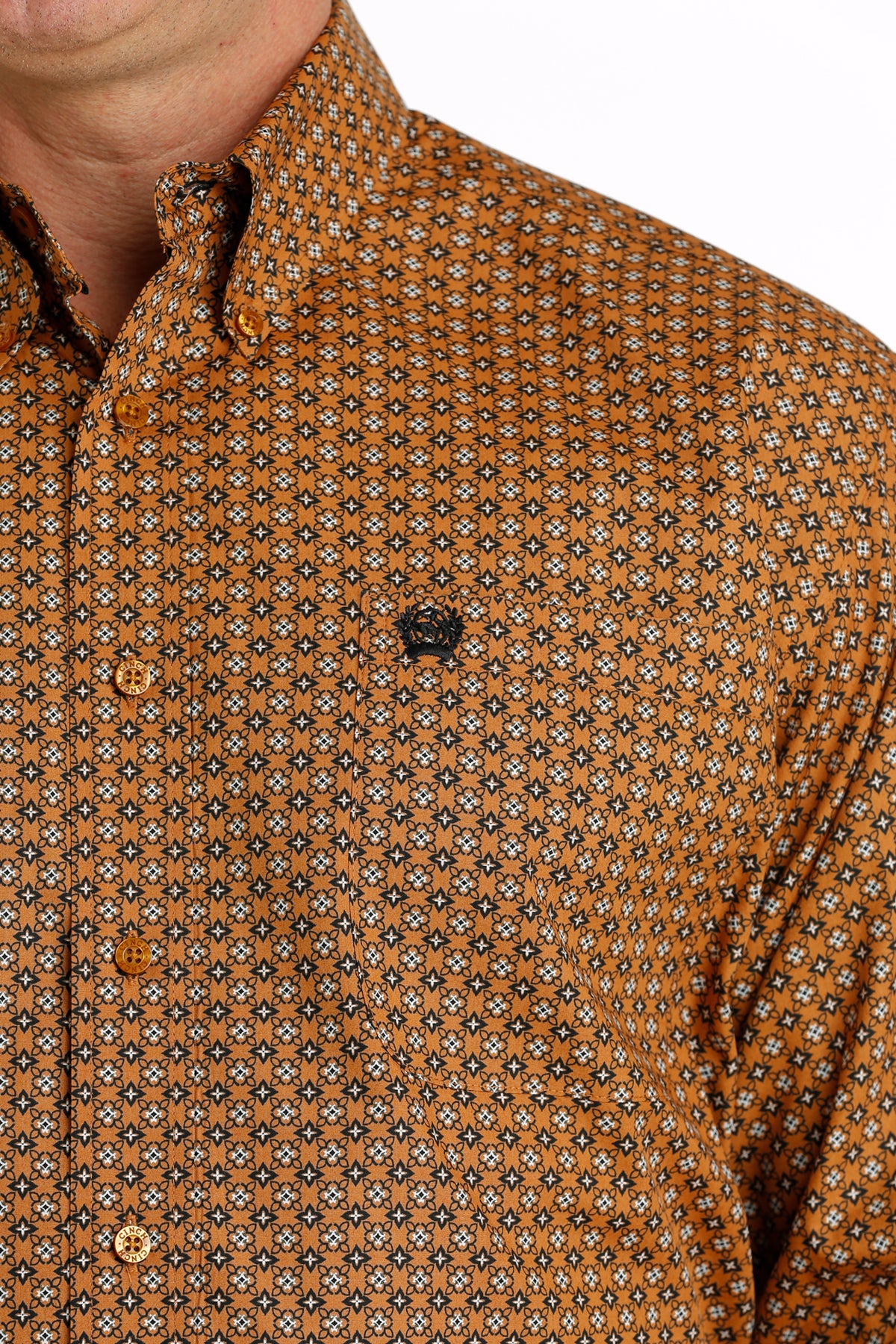 CINCH MEN'S GOLD DIAMOND PRINT LONG SLEEVE BUTTON DOWN SHIRT